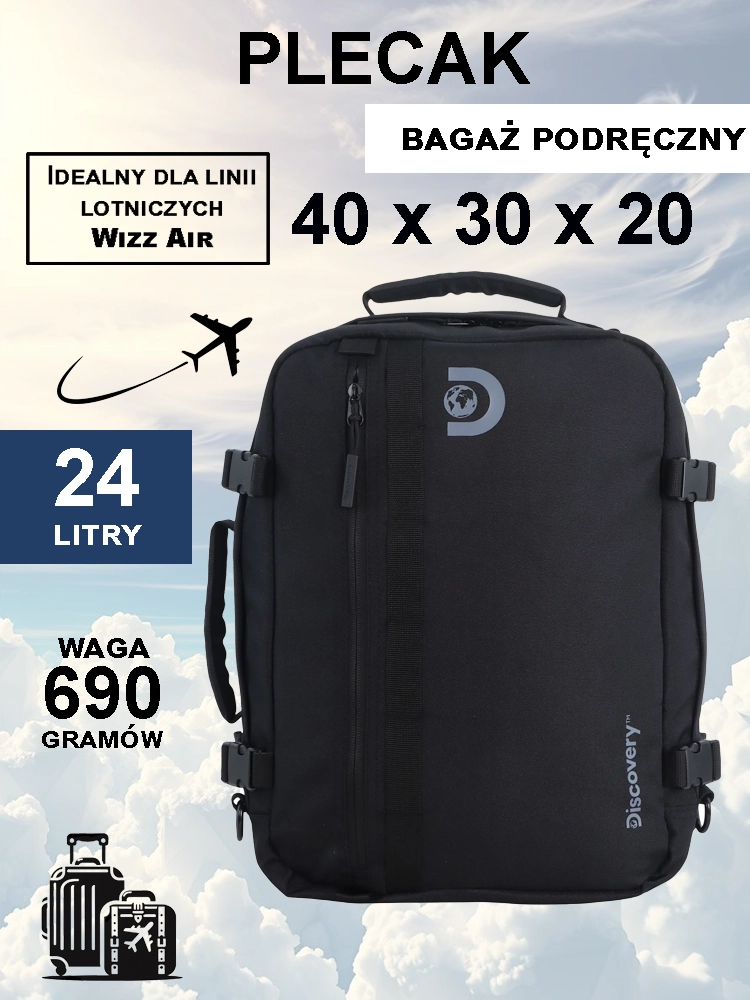 Plecak-torba kabinowa Discovery Andes czarny 40x30x20