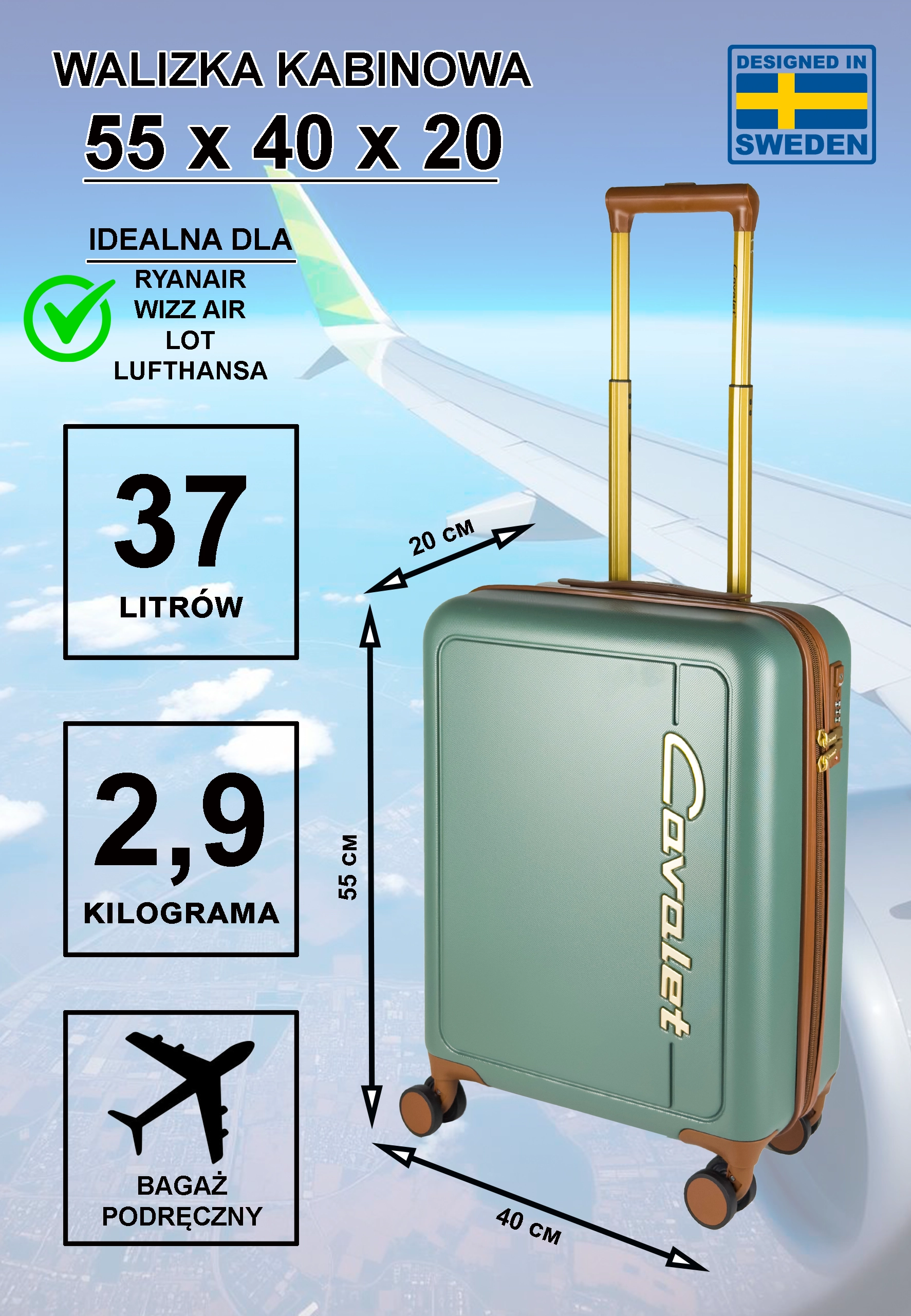 Walizka kabinowa Cavalet Viken zielona